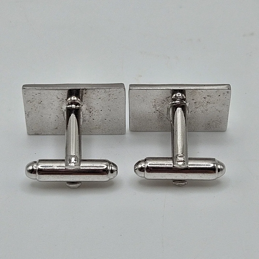 VINTAGE Dante Silver Tone Genuine Onyx Inset Rectangular Cufflinks Set Signed
